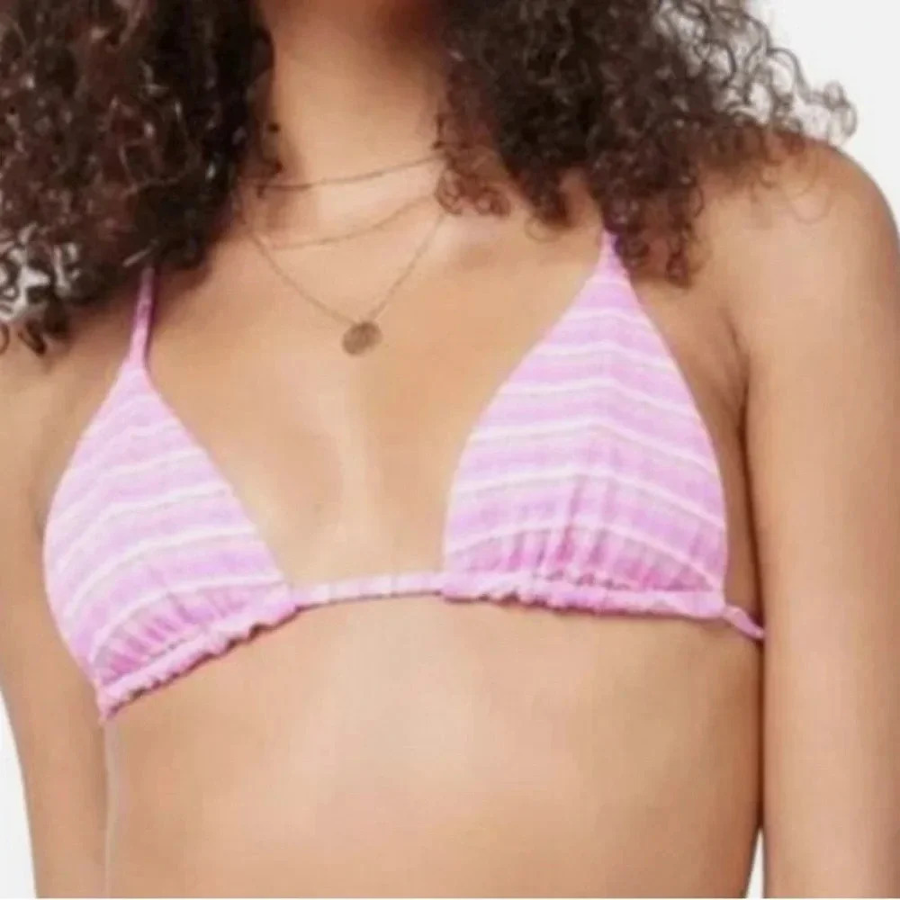 L*Space Brittany Triangle Bikini Top in Electric Pique Stripe Size Large NWT - Picture 2 of 4